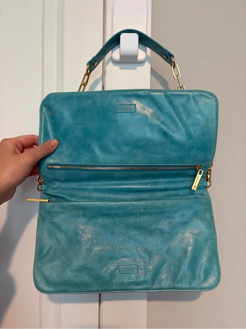 Tory Burch Teal Leather Shoulder Bag with Gold Chain Strap